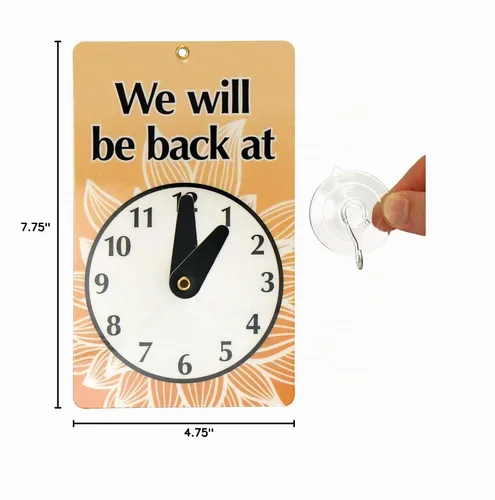 Vista 7 de SmartSign Letrero de reloj de dos caras con texto en inglés "We Will Be Back - Welcome We are Open", plástico de 7.75 x 4.75 pulgadas 4.75" x 7.75