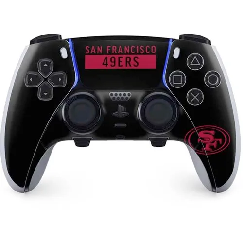 Vista 7 de Skinit Decal Gaming Skin Compatible with PS5 DualSense Edge Pro Controller - Officially Licensed NFL San Franciso 49ers Black & White Design