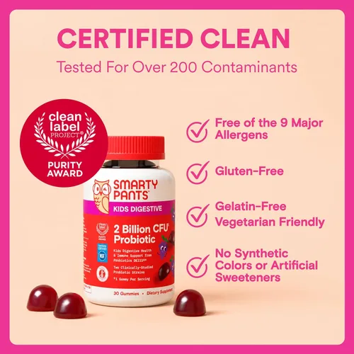 Vista 10 de Gomas probióticas SmartyPants para niños para la salud digestiva: suplemento de apoyo a la salud intestinal e inmunidad con 2 mil millones de CFU