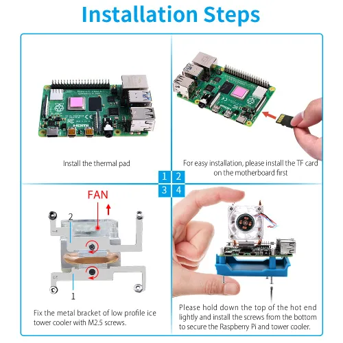Vista 4 de GeeekPi Kit de mini torre con fuente de alimentación QC3.0 para Raspberry Pi 4, Pi 4 con enfriador de torre ICE, módulo OLED de 0.96 pulgadas