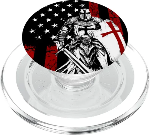Vista 7 de Knight Templario Bandera Americana PopSockets Swappable PopGrip
