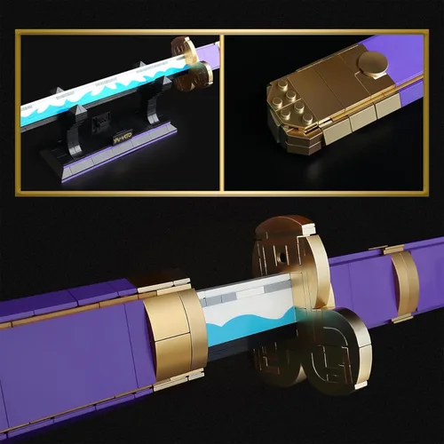 Vista 2 de HIGH GODO Juego de construcción de espadas para cosplay de anime, 936 piezas, una espada Enma Zoro morada de 38.8 pulgadas con vaina y soporte