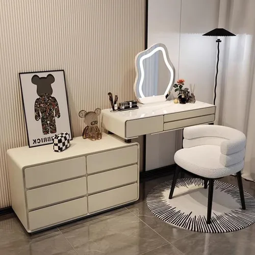 Vista 9 de Escritorio de tocador con luces, tocador de maquillaje con espejo, tocador con cajón grande, 3 modos de iluminación de brillo ajustable, juego