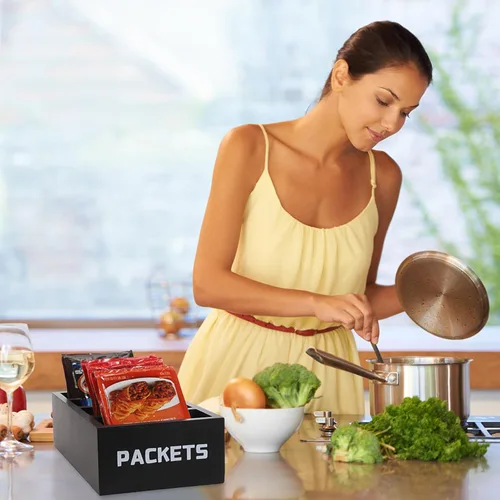Vista 8 de BSTKEY Organizador de paquetes de condimentos, organizador de almacenamiento de paquetes de alimentos con 4 compartimentos, organizador