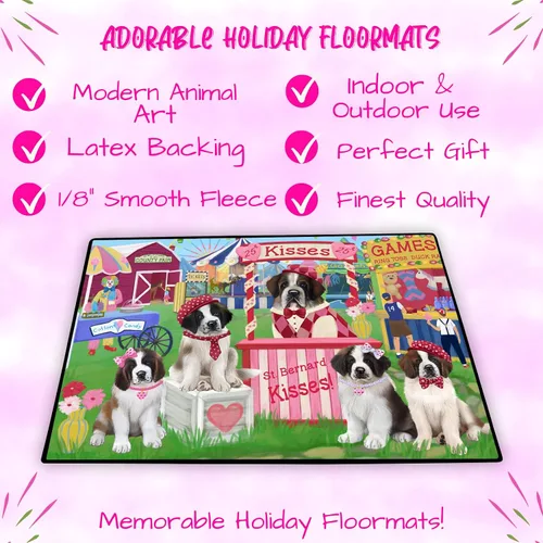 Vista 2 de Doggie of the Day St. Bernard Dogs Floor Mat - Carnival Kissing Booth - Best Dog Doormat - Protector Decor - Unique Portrait Art - Premium Quality