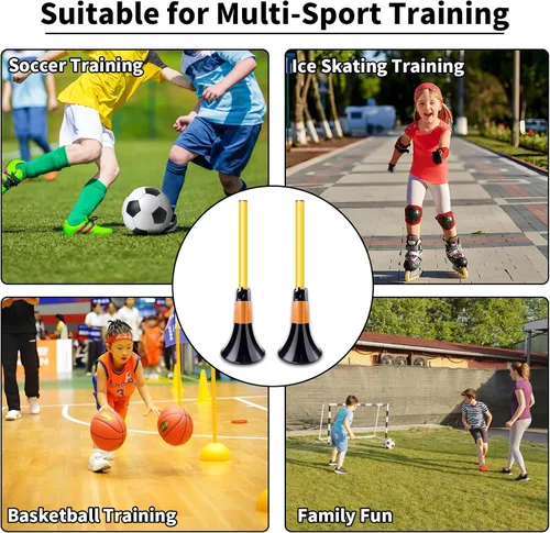 Vista 7 de Conos de obstáculos para baloncesto, fútbol y entrenamiento deportivo, 10 conos y 10 bastones con bolsa de transporte, conos de baloncesto y postes