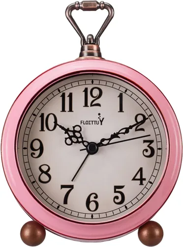 Vista 11 de FLOITTUY Reloj despertador de metal analógico retro antiguo de 4.5 pulgadas, funciona con pilas, reloj de noche silencioso, reloj vintage colgante