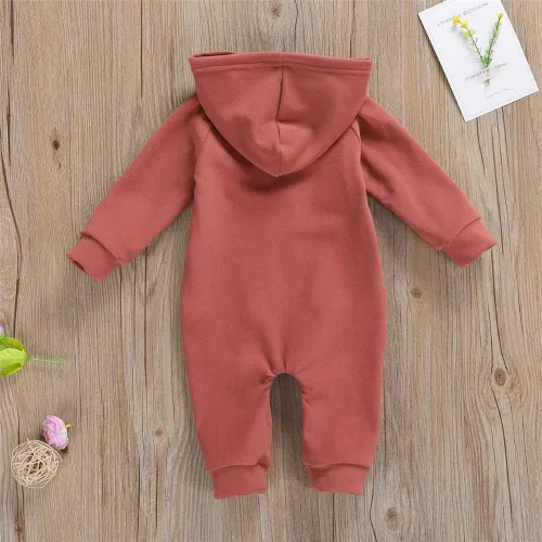 Vista 3 de FYBITBO Mameluco con capucha y cremallera para bebés, niños y niñas, mameluco de manga larga para otoño e invierno, ropa cálida