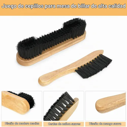 Vista 3 de Juego de 5 cepillos para mesa de billar y riel, accesorios de limpieza de fieltro de billar con 2 cepillos de madera, paño de limpieza de taco, paño
