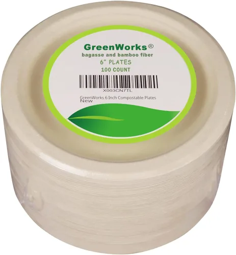 Vista 5 de GreenWorks 100 unidades de platos pequeños compostables de 6 pulgadas para postre, platos de papel de bagazo y fibra de bambú biodegradables y sin