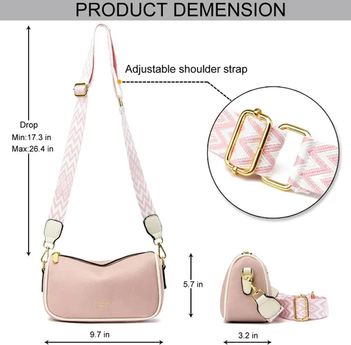 Vista 5 de Bolso cruzado pequeño para mujer, con correa ancha, diseño moderno, bolso cruzado y bolso con cremallera superior