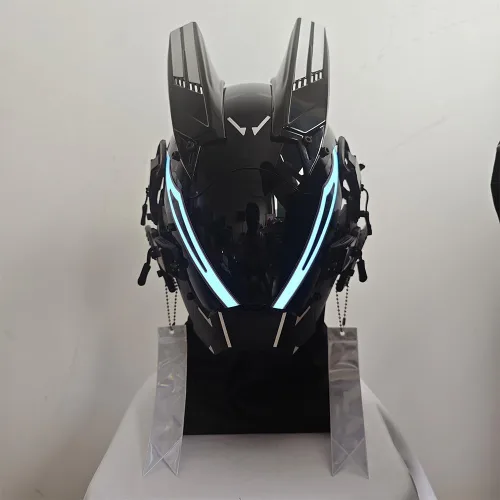 Vista 5 de KYEDAY Máscara punk para hombres, máscara LED para mujer, tecnología punk futurista, cosplay, Halloween, fiesta, festival de música, accesorios