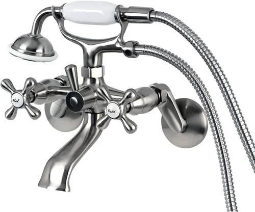 Vista 3 de Kingston Brass KS266C Kingston - Grifo de pared con patas de garra para bañera con ducha de mano, cromo pulido