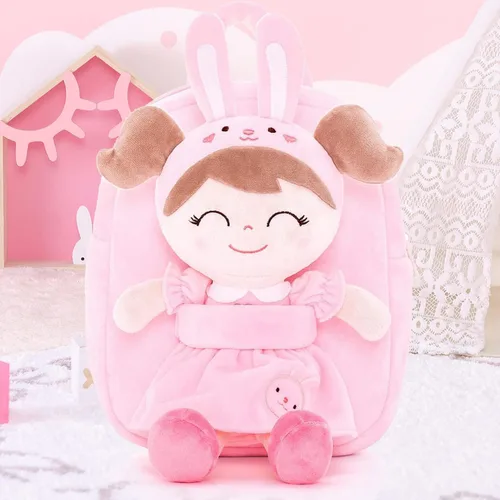 Vista 7 de Gloveleya Mochila de peluche para niños pequeños con juguetes de conejo de peluche, rosa