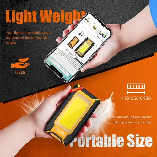 Vista 4 de WARSUN Luz de trabajo recargable LED de 2 piezas, luces de trabajo portátiles COB magnéticas, 40 W 1500 lúmenes, gancho colgante de metal, 3 modos