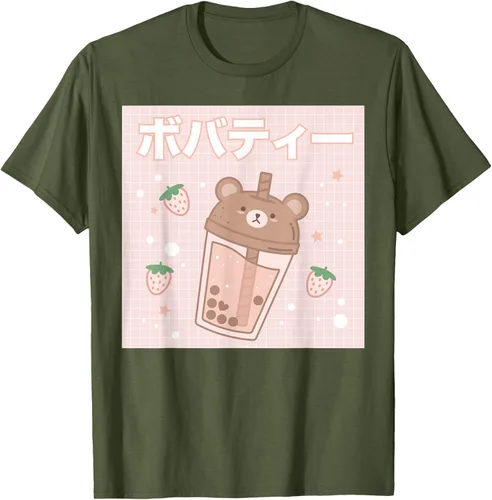 Vista 42 de Camiseta estética Kawaii con diseño de oso lindo y té con leche burbuja, talla S Blanco