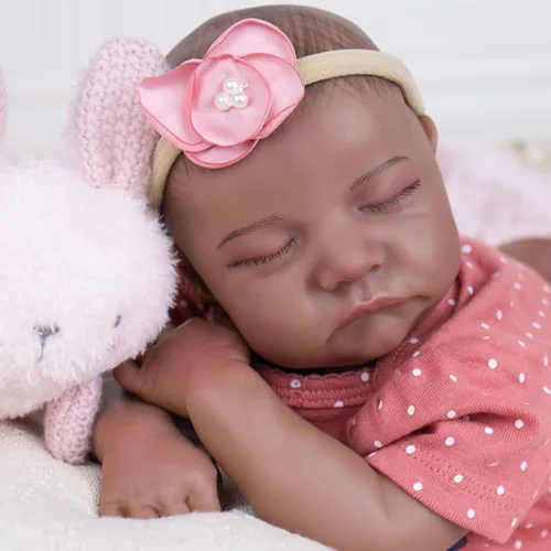Vista 2 de Milidool Muñeca Reborn Baby Girl de 18 pulgadas, realista, afroamericana, recién nacida, hecha a mano con cuerpo suave y peso real y accesorios