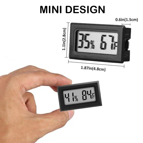 Vista 5 de Mini termómetro higrómetro, pantalla LCD de gran número Fahrenheit, medidor digital de temperatura y humedad, medidor interior para invernadero