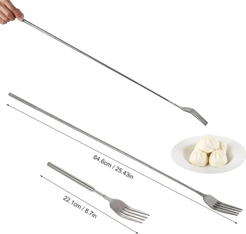 Vista 2 de Tenedor telescópico ajustable horquilla extensible horquilla larga tenedor extensible horquilla extra larga de acero inoxidable, para comer