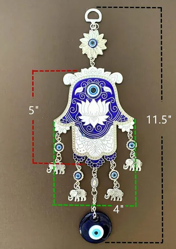 Vista 4 de Amuleto de mano Hamsa azul turco para colgar en la pared, diseño retro, CL06