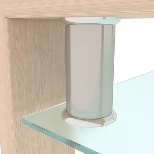 Vista 4 de Mesas de centro de vidrio para sala de estar, mesa auxiliar rectangular moderna con estante de almacenamiento, patas de tubo de metal y vidrio
