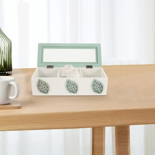 Vista 5 de Wooden Tea Bag Storage Organizer Box with Glass Lid, 3 Compartments