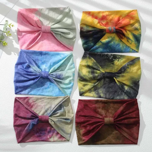 Vista 6 de Olbye Diademas anchas anudadas turbante antideslizantes elásticas para el cabello, teñido anudado, para entrenamiento, yoga, deportes, bandas