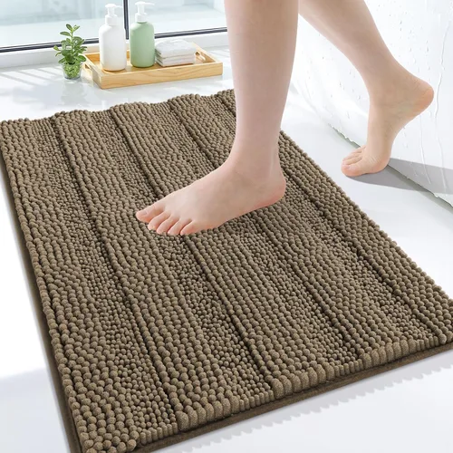 Vista 50 de Grandaily Alfombras de baño de felpilla a rayas de 24 x 16 pulgadas, extra gruesas y suaves, absorbentes, parte trasera de goma, alfombra de ducha