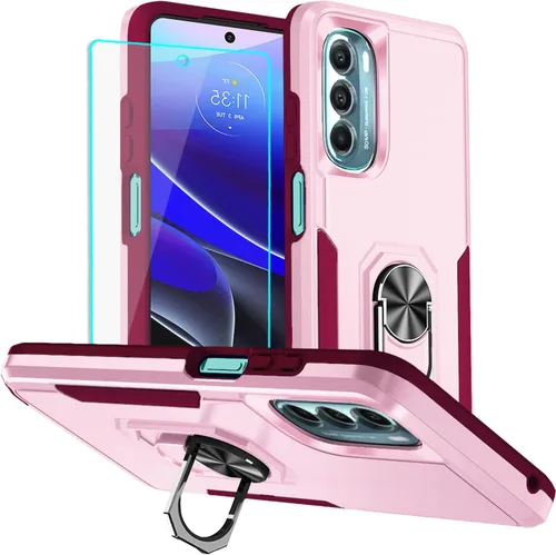 Vista 10 de HNHYGETE Funda para Moto G Stylus 5G 2022, con protector de pantalla, a prueba de golpes, grado militar, resistente, con función atril de anillo