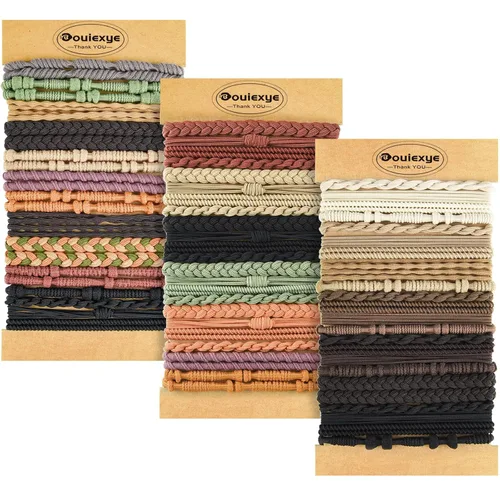 Vista 13 de Pulseras para el cabello para mujer, 24 piezas de accesorios para el cabello bohemio en 12 colores, 5 estilos, no dañan el cabello grueso Boho A