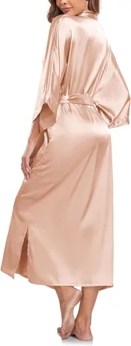 Vista 3 de SIORO Bata de seda para mujer, kimono largo, de satén, para damas de honor, ligera, suave, ropa de dormir de longitud completa, talla única