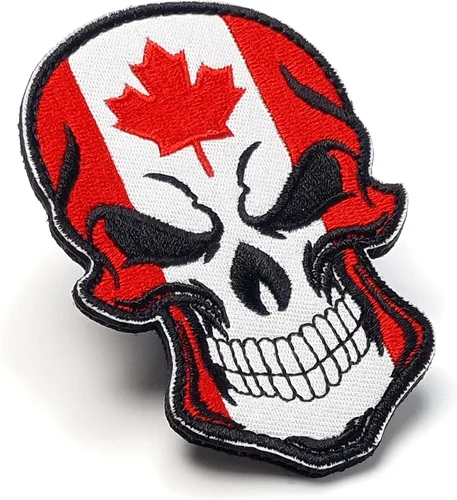 Vista 4 de Parche de calavera - Parche de calavera con bandera de Canadá - Parche de velcro - Parche bordado - Parche para mochilas, gorras, chaquetas, ropa