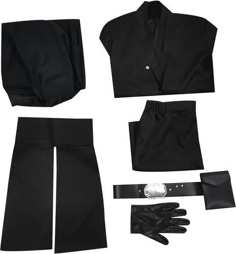 Vista 6 de Xuminvty Disfraz de Luke Skywalker Jedi negro para adultos, disfraz de Mandalorian Cosplay Luke chaqueta, cinturón, guante, pantalones, traje