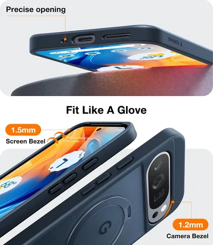 Vista 6 de TORRAS Soporte magnético giratorio de 360 grados para funda de Google Pixel 9 Pro XL, protección contra caídas de grado militar de 12 pies