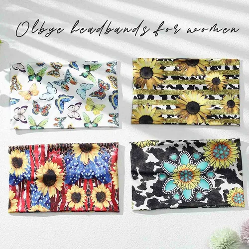 Vista 3 de Olbye Diademas anchas bohemias, bandas elásticas tipo turbante, antideslizantes, bandana floral, para entrenamiento, yoga, bufandas para el cabello