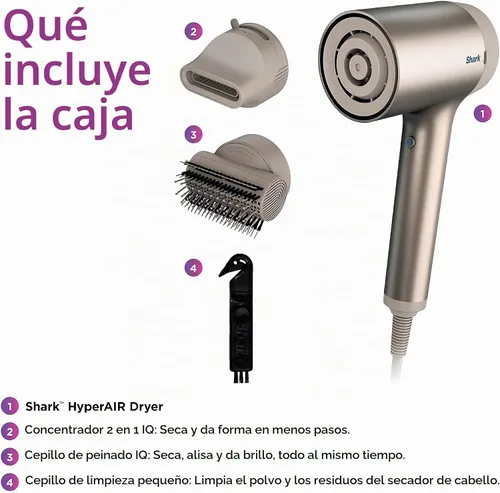 Vista 8 de Shark HD112BRN HyperAIR - Secador de pelo de soplado rápido iónico con concentrador 2 en 1 y accesorios de peinado, preajustes automáticos, cepillo