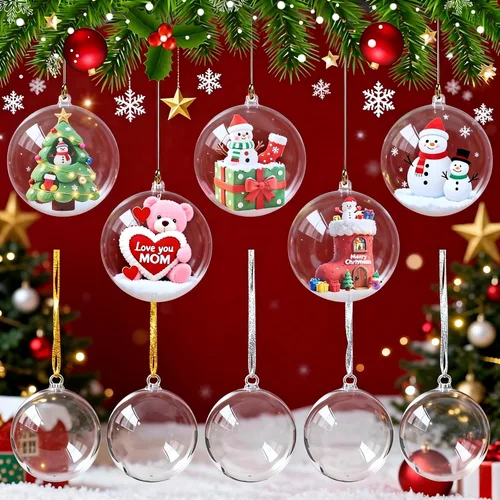 Vista 2 de Barelove Esferas transparentes rellenables, 10 bolas transparentes para manualidades, esferas decorativas colgantes de plástico para decoración