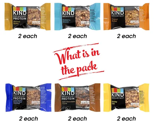 Vista 2 de Niro Surtido Kind Breakfast Protein Bar & Kind Breakfast Bars Paquete variado de aperitivos 6 sabores – 12 paquetes – 2 barras en cada paquete