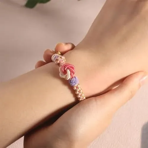 Vista 7 de BOSONS Para hijasabuela pulsera de nudo de flor de durazno con un eslabón que nunca se puede deshacer, pulsera trenzada ajustable para nieta