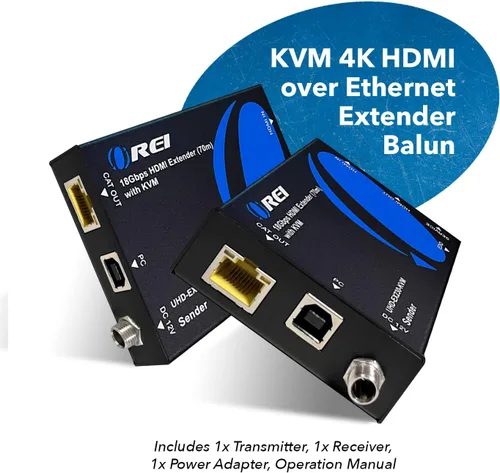 Vista 8 de OREI Extensor KVM HDMI 4K sobre Ethernet Balun sobre Cable CAT6/7 4K@60Hz Hasta 70 Metros - 2 Puertos USB 1.1, Soporta Teclado y Mouse USB HDMI Loop