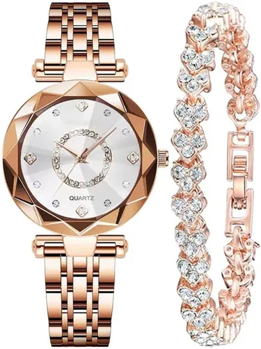 Vista 8 de Relojes de mujer con pulsera oro rosa para dama elegante correa de acero inoxidable moda analógico creativo diamante dial reloj de pulsera