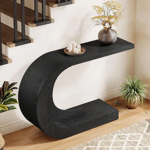 Vista 4 de Tribesigns Mesa consola moderna de mediados de siglo de 43.3 pulgadas para entrada, mesa de entrada de madera en forma de C para sala de estar, Negro