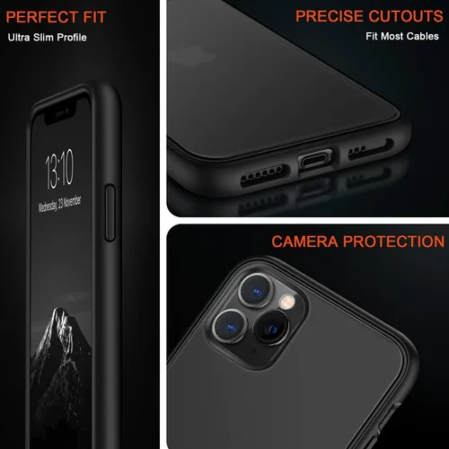 Vista 6 de TENDLIN Compatible con iPhone 11 Pro Funda translúcida mate con parte trasera dura de silicona suave cómoda (negro)