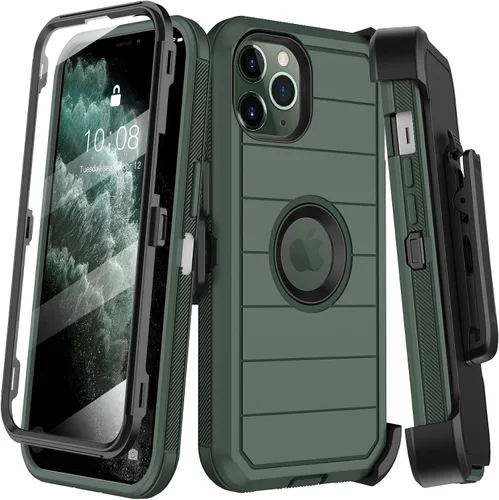 Vista 9 de KECAI Funda para iPhone 11 Pro con estuche de clip para cinturón, protector de pantalla integrado, resistente a prueba de golpes, protección contra