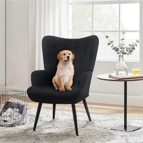 Vista 9 de Furnimart Silla de Acento de Piel Sintética Negra con Respaldo de Ala Sillas Modernas para Sala de Estar, Cómodo Sillón de Ocio Tocador Silla