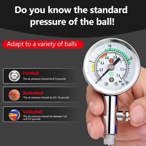 Vista 6 de Medidor de presión de bola, medidor de presión de bomba portátil para Netball, fútbol, baloncesto, voleibol, bola, manómetro de presión de bola