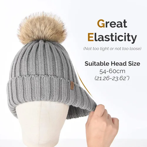 Vista 4 de FURTALK - Gorro de punto para el invierno con pompón de piel sintética, cálido, para mujeres