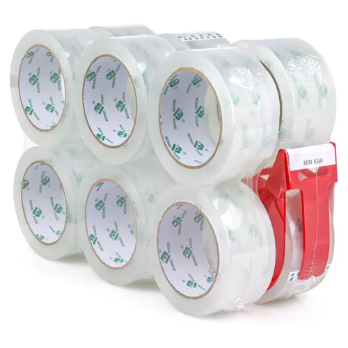 Vista 10 de BOMEI PACK 12 rollos de cinta de embalaje transparente con dispensador gratis, cinta de repuesto resistente para envío y embalaje, 2.4 mil 1.88