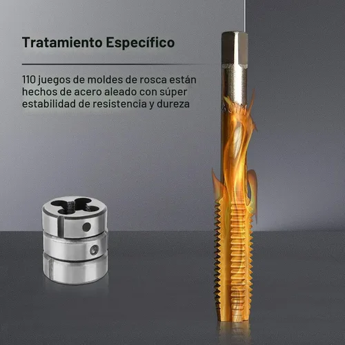 Vista 8 de Juego de 110 piezas de roscas métricas y troqueles, roscas métricas M2-M18 para cortar roscas externas e internas, vienen con estuche