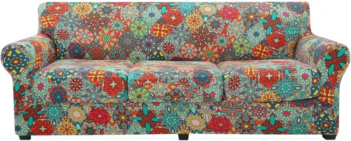 Vista 51 de hyha Funda para sofá, fundas para sofá biplaza, diseño floral, elásticas, estampadas, 3 piezas, fundas para sofá de 2 cojines separados, protector